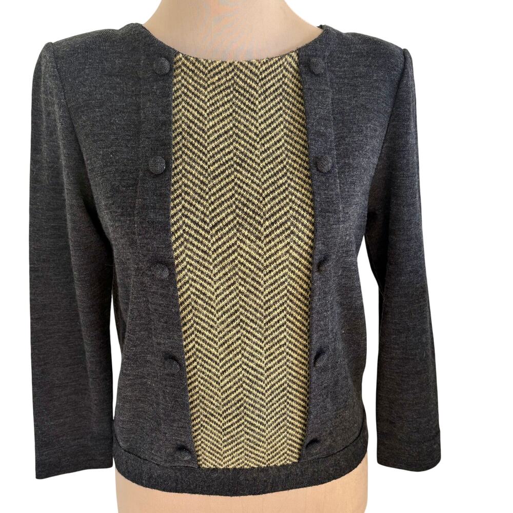 Poir Milano Italy Wool Chevron Pullover Sweater Retro 50's Look 3/4 Sleeve